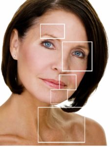 woman with 2d squares to target facelift